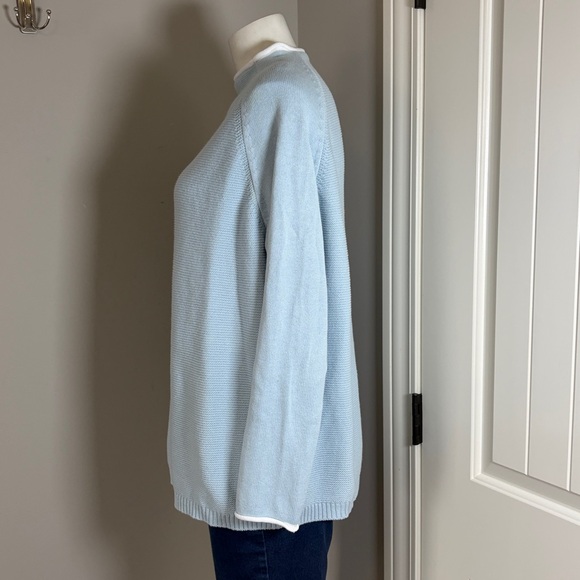 Alice Walk The Cotton Mock Neck ICE BLUE Peruvian cotton Roll Sleeve Sz L - Picture 6 of 15